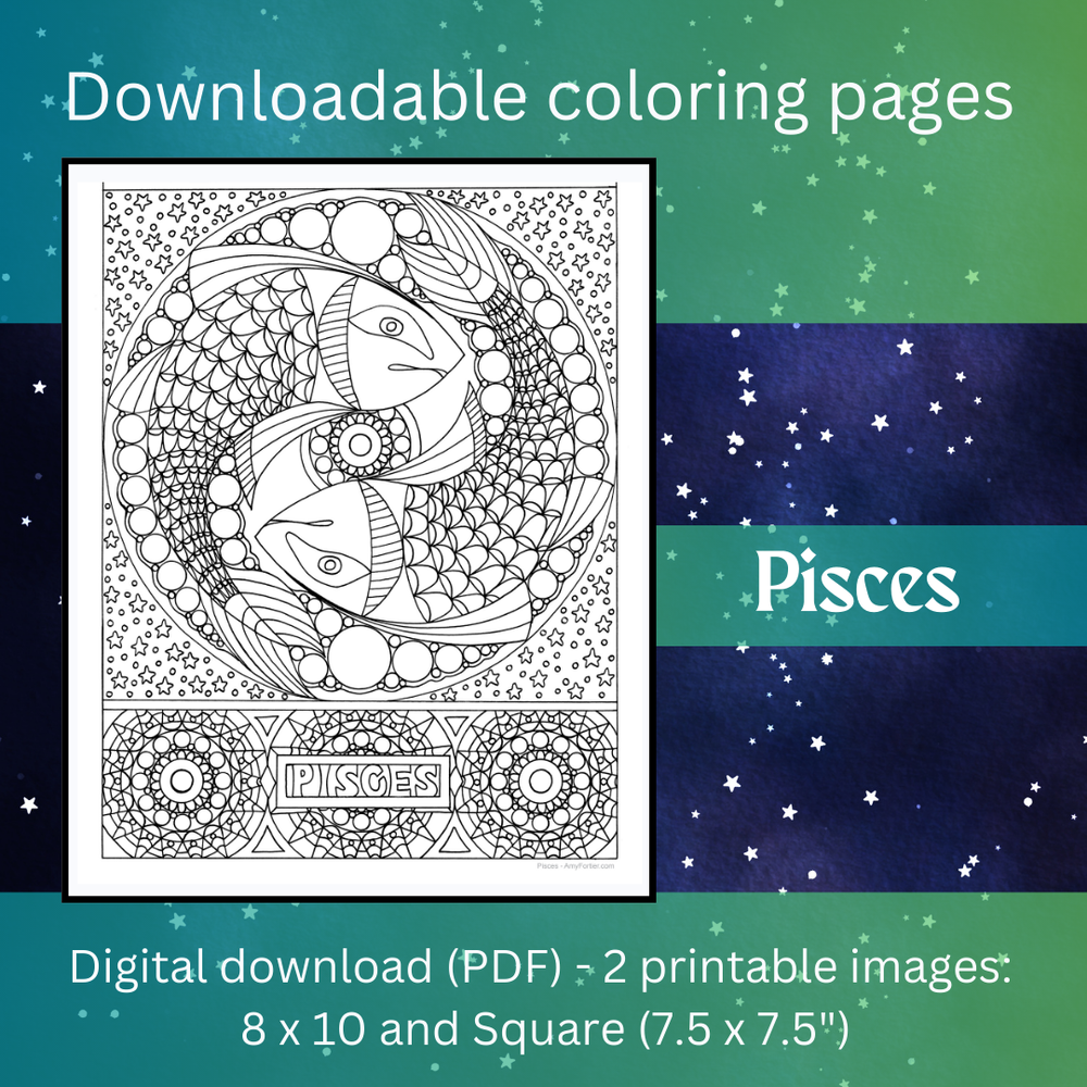 Pisces downloadable coloring pages â amy fortier
