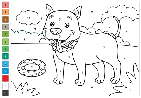 Pitbull color by number free printable coloring pages