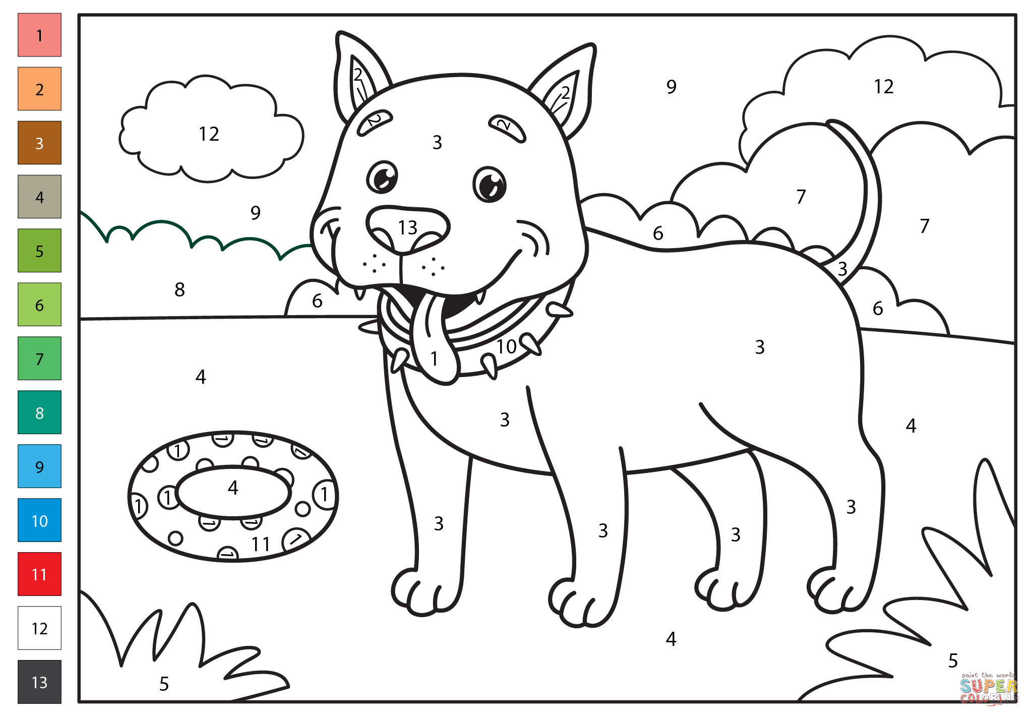 Pitbull color by number free printable coloring pages