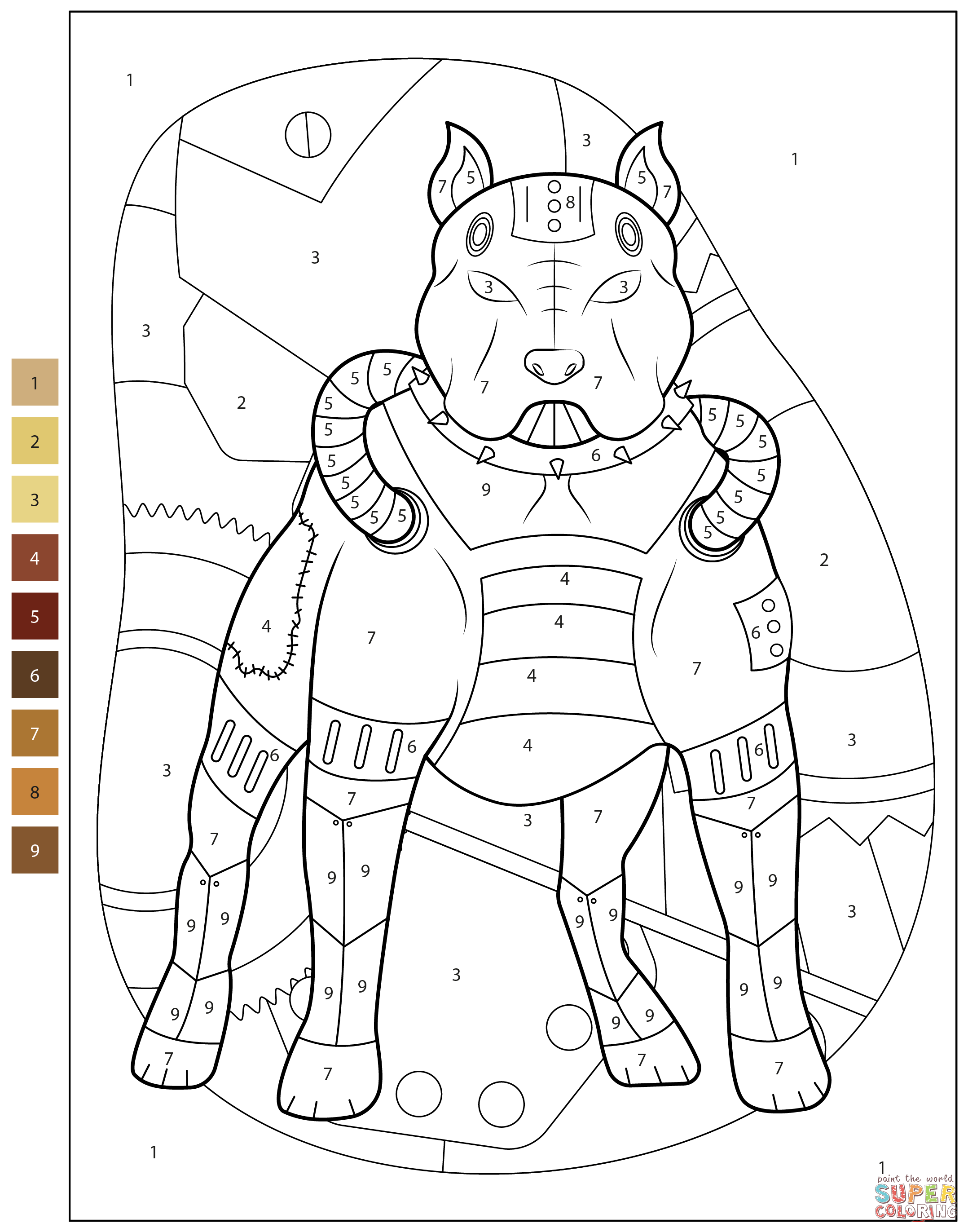 Pitbull color by number coloring page free printable coloring pages