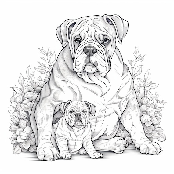 Mom pitbull and her new pup coloring page digital download immeditate print gift basket idea