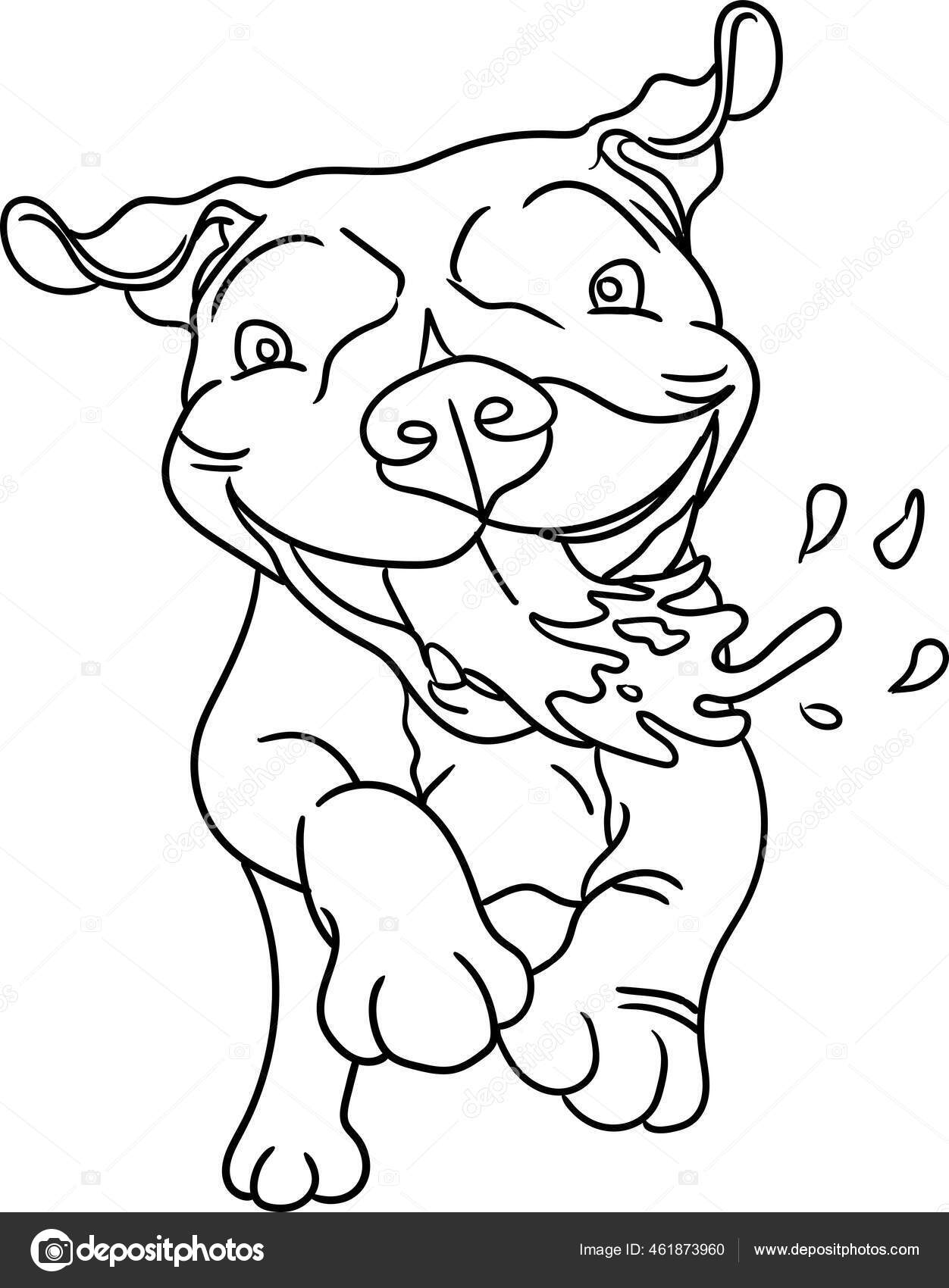 Coloring book kid animal series dog pitbull mouth watery stock illustration by positfid