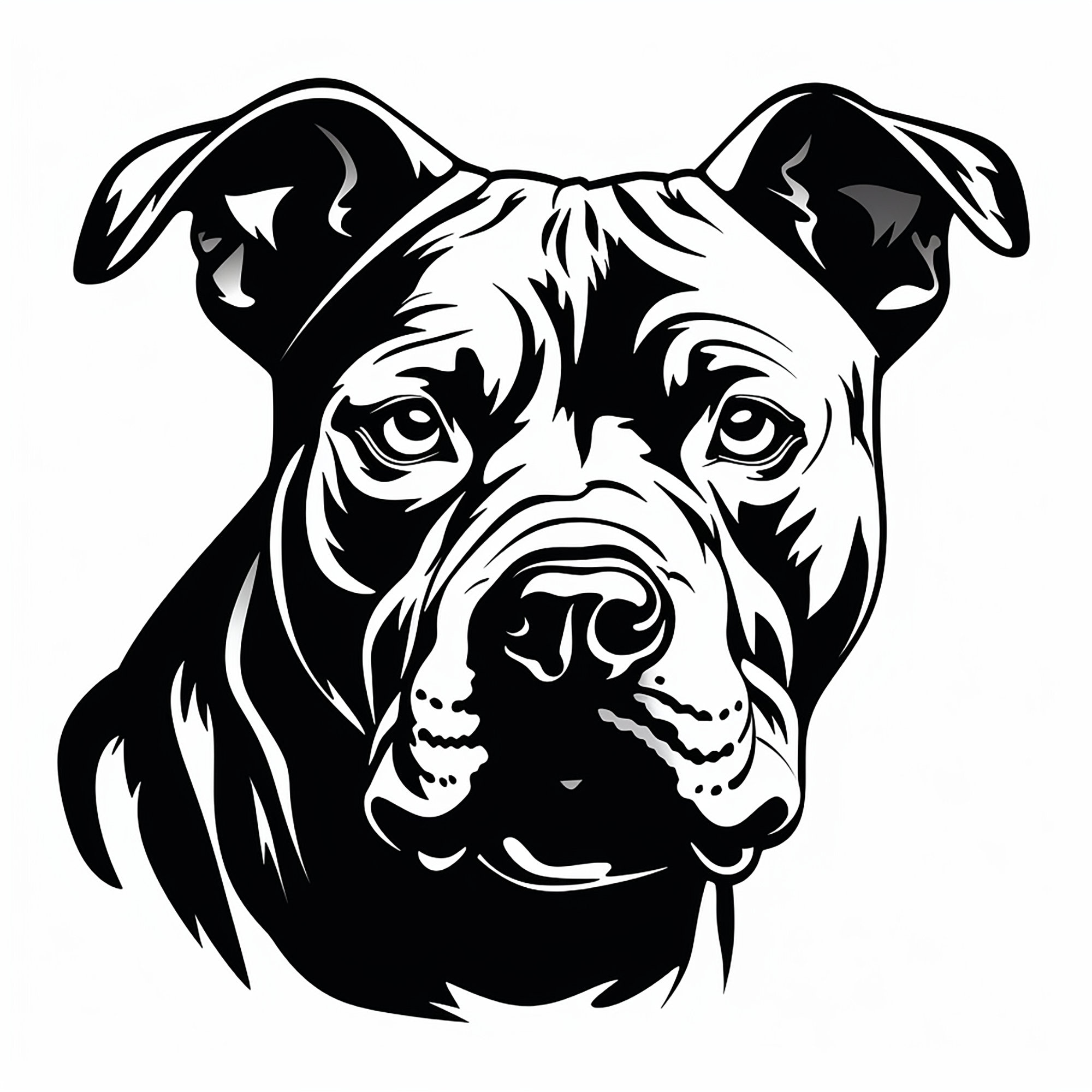 Pitbull black line dog illustration printable pet clip art for sticker stencil logo tattoo wall decor decal