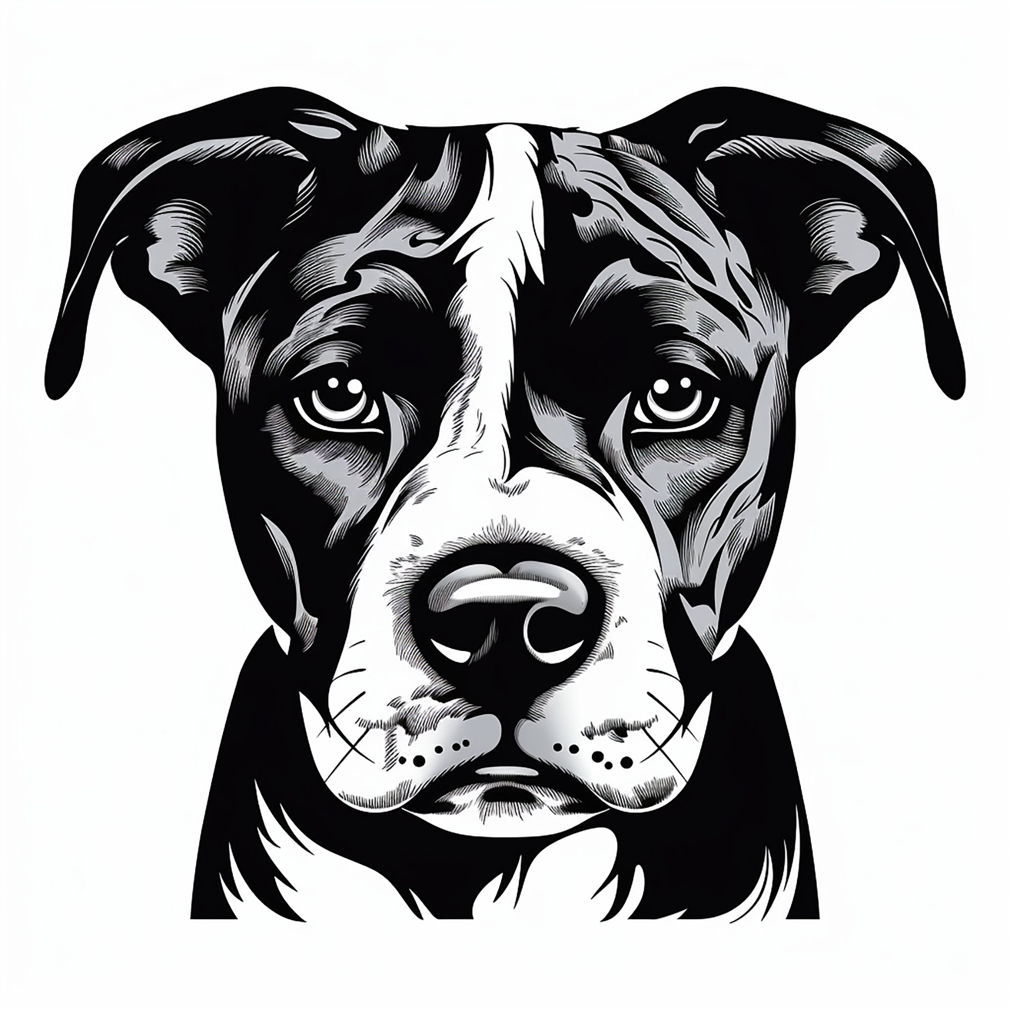 Pitbull fine black line dog portraits printable pet clip art for sticker stencil logo wall decor tattoo