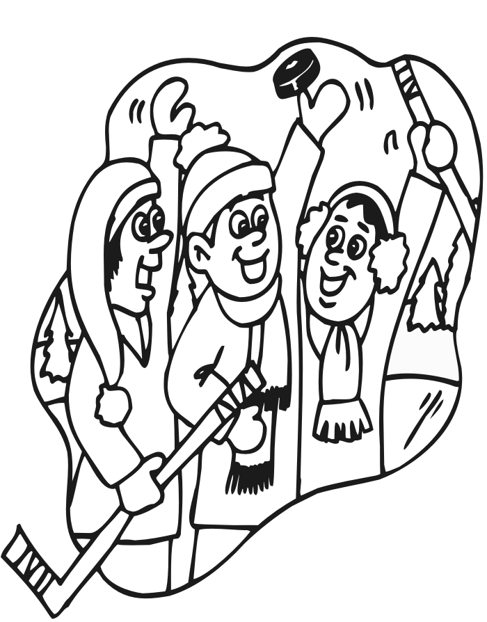 Hockey coloring page kids playing hockey