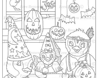 Coloring page printable download animal penguin coloring page line art penguin halloween by fern brown hand