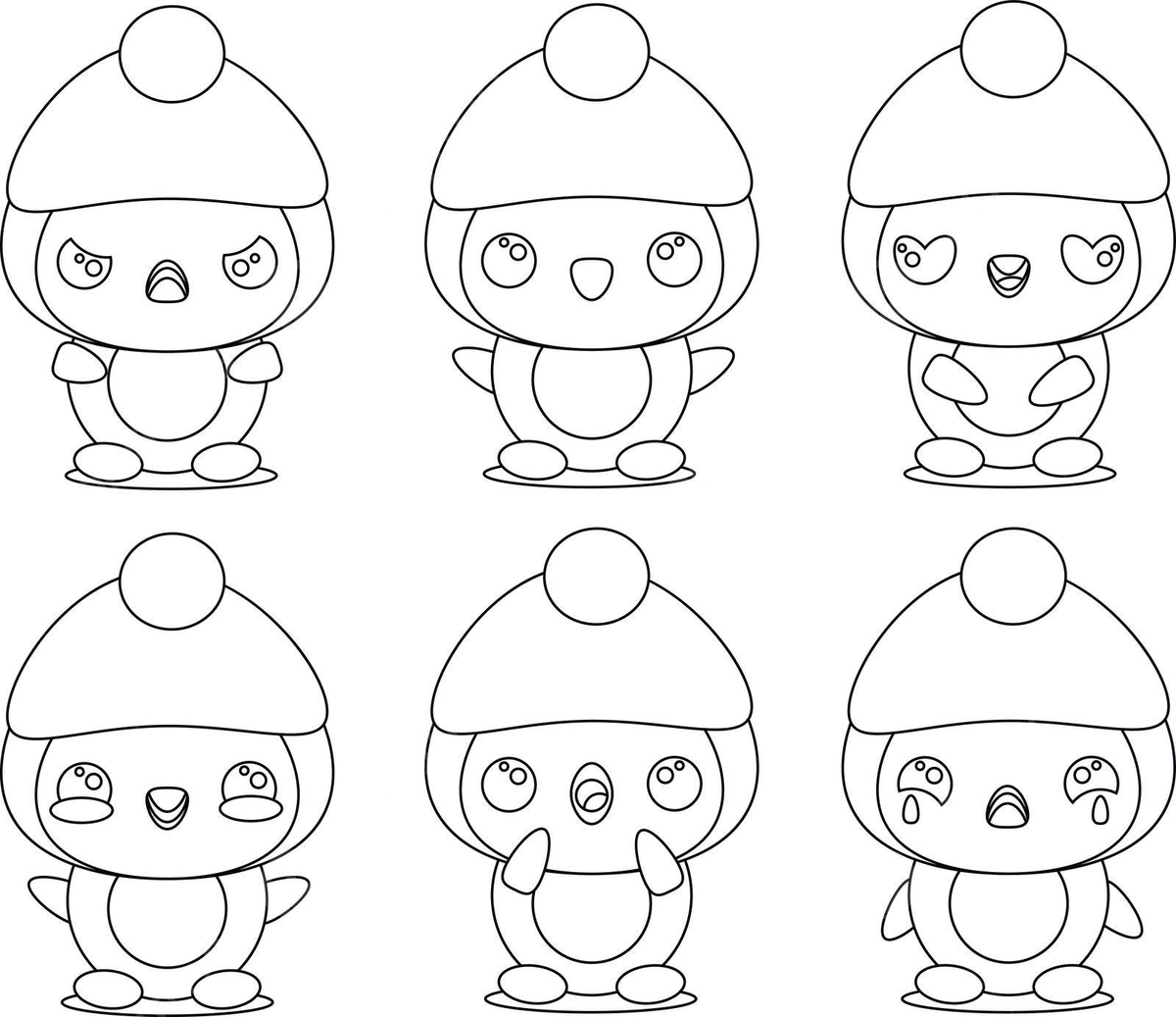 A collection of adorable penguins portraying different emotions in a linear style vector design packaging emotion png and vector with transparent background for free download