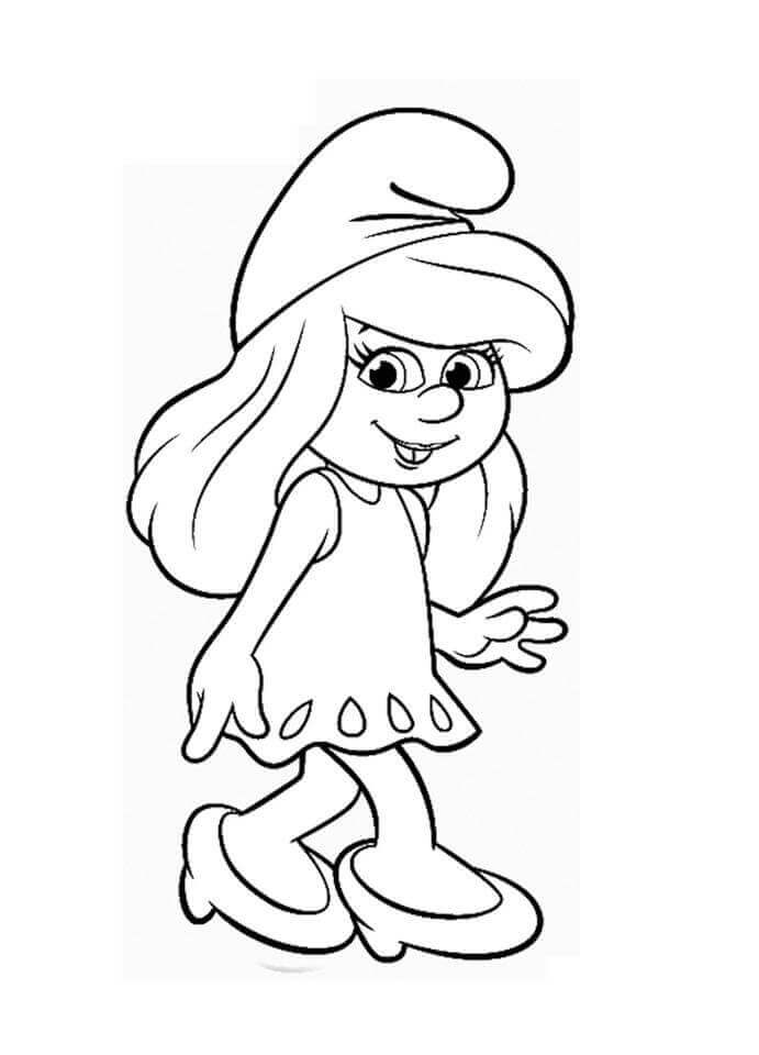Pitufina caminando para colorear imprimir e dibujar â