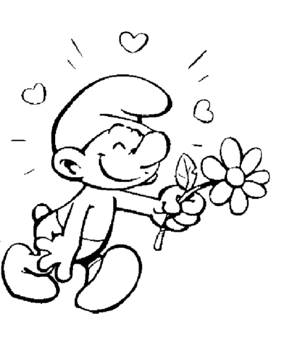 Smurf in love is bringing a flower coloring page free printable coloring pages
