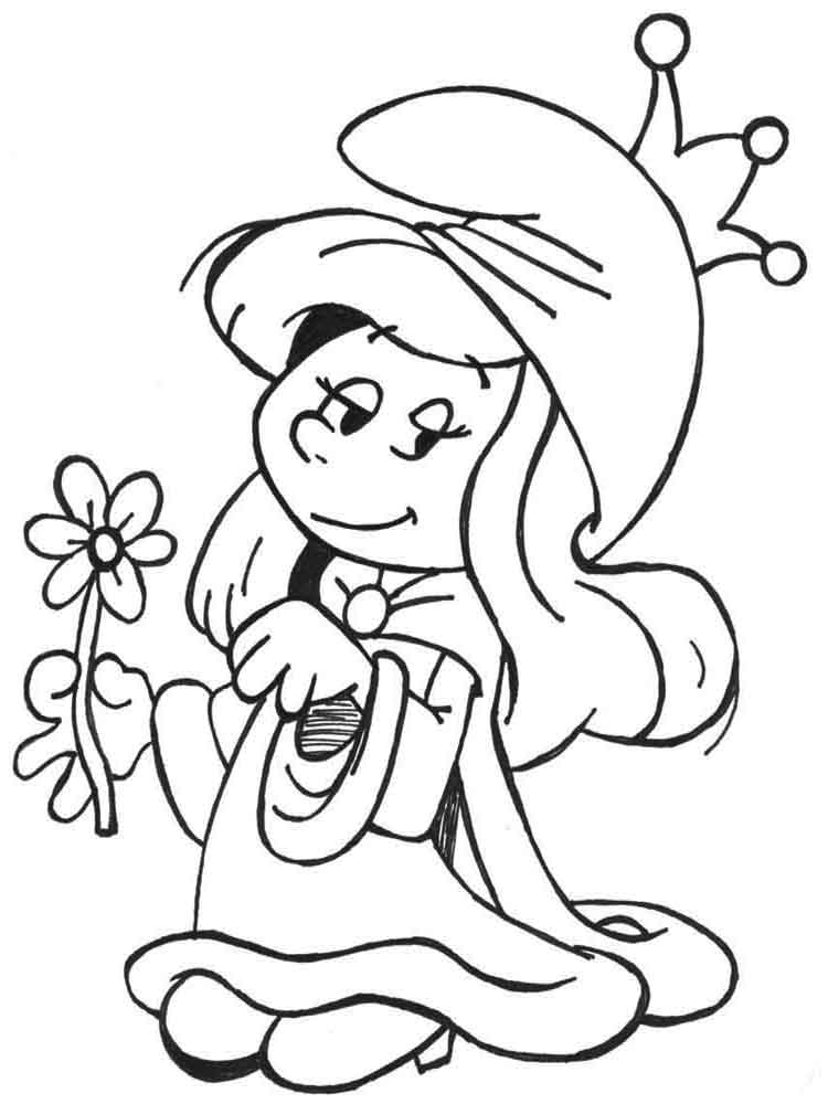 Pitufina con flor para colorear imprimir e dibujar â