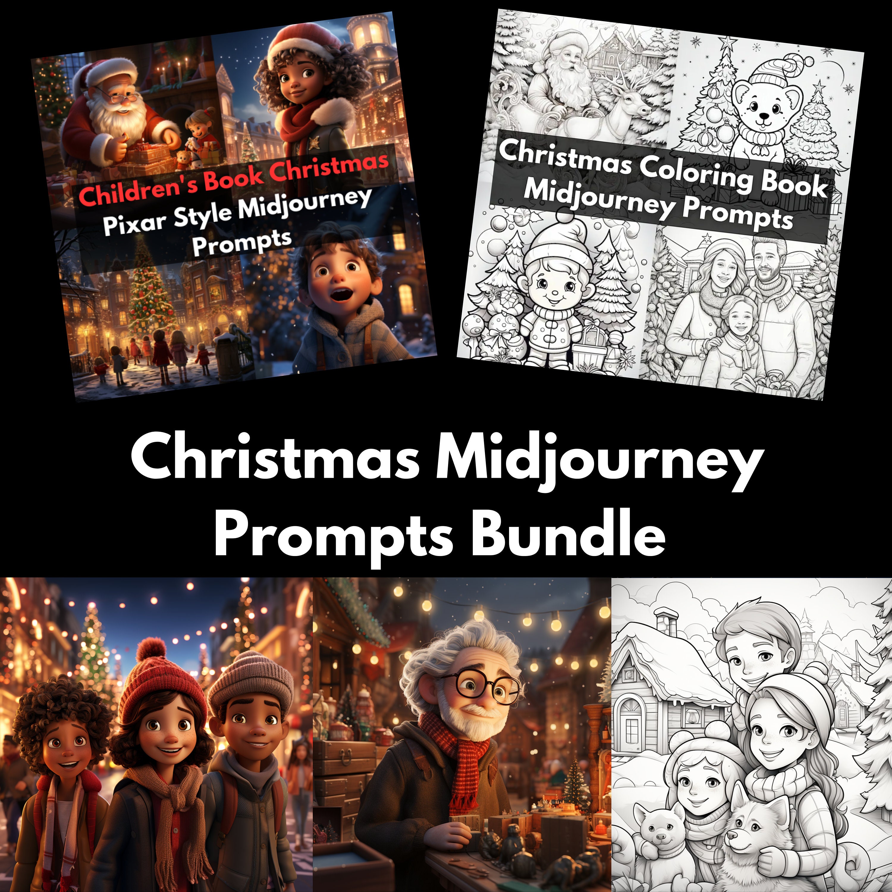 Midjourney prompts childrens book coloring pages bundle christmas for kids teachers authors illustration ai generated digital