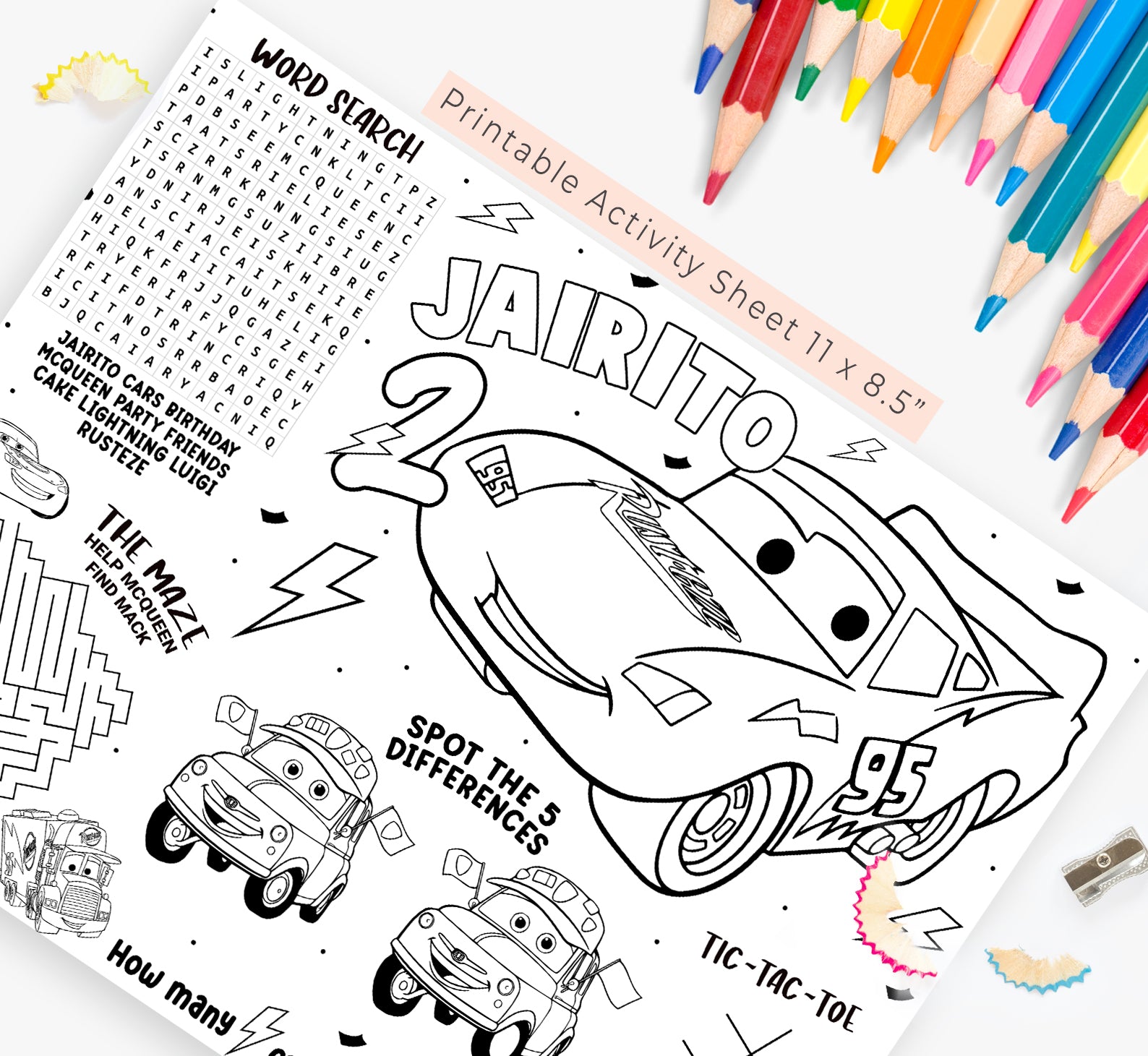 Pixar cars activity sheet â