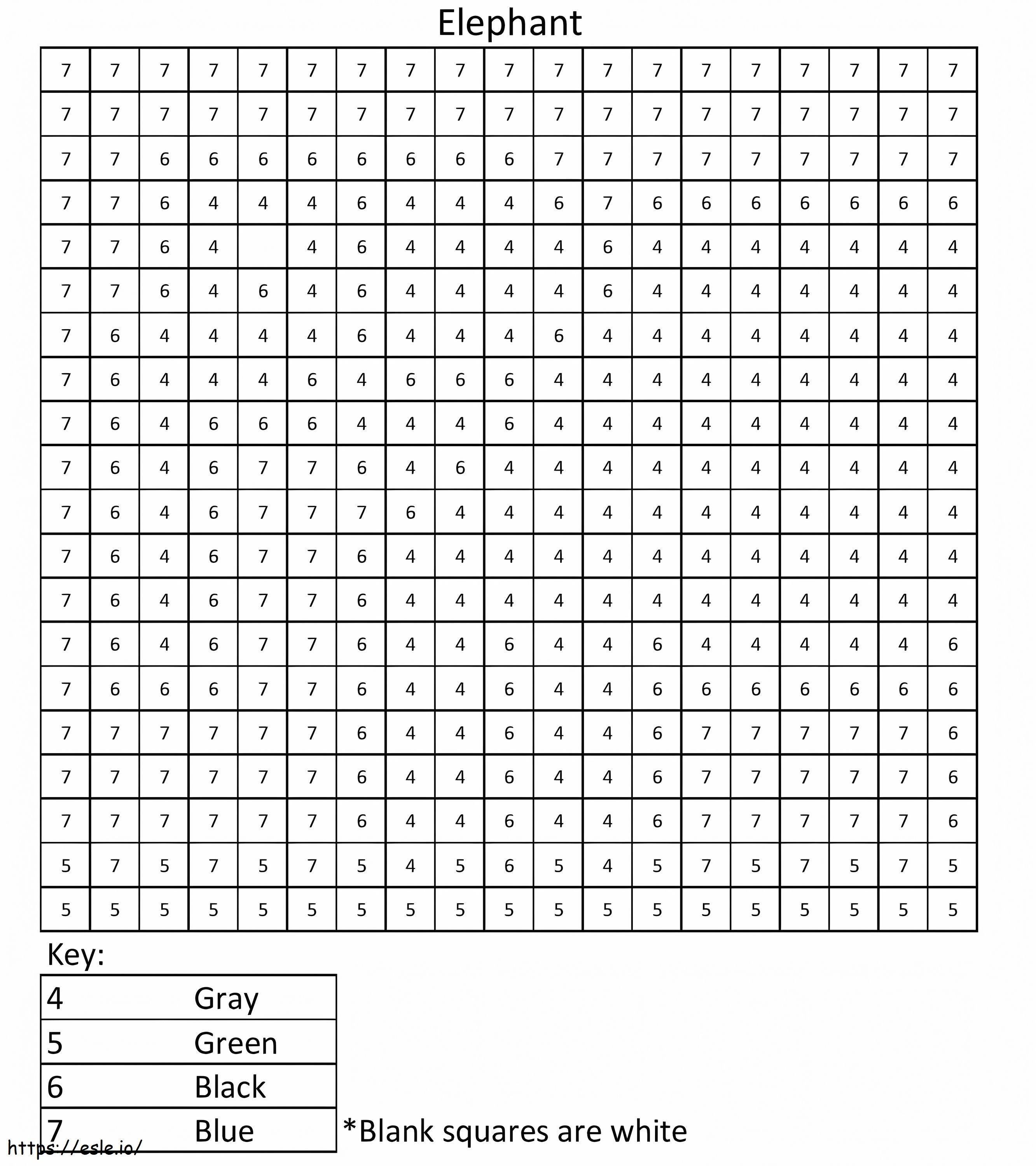 Elephant pixel art color by number coloring page