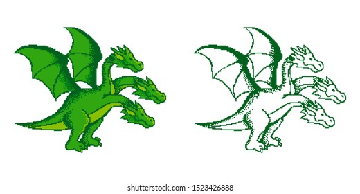 Pixel art vector illustration green threeheaded stock vector royalty free
