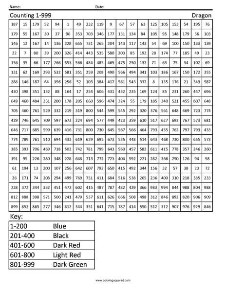 Dragon counting numbers worksheet