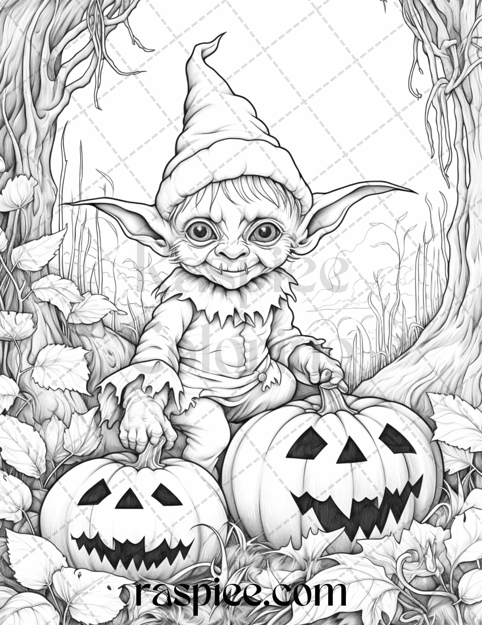 Halloween goblin grayscale coloring pages printable for adults pdf â coloring
