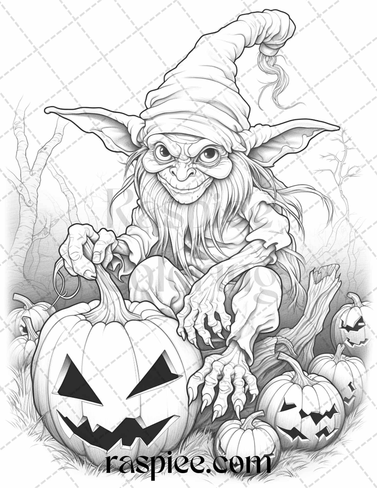 Halloween goblin grayscale coloring pages printable for adults pdf â coloring