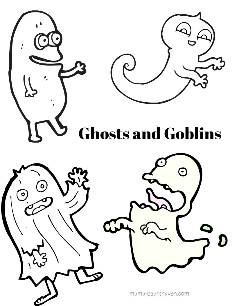 Ghosts and goblins halloween printables to colour