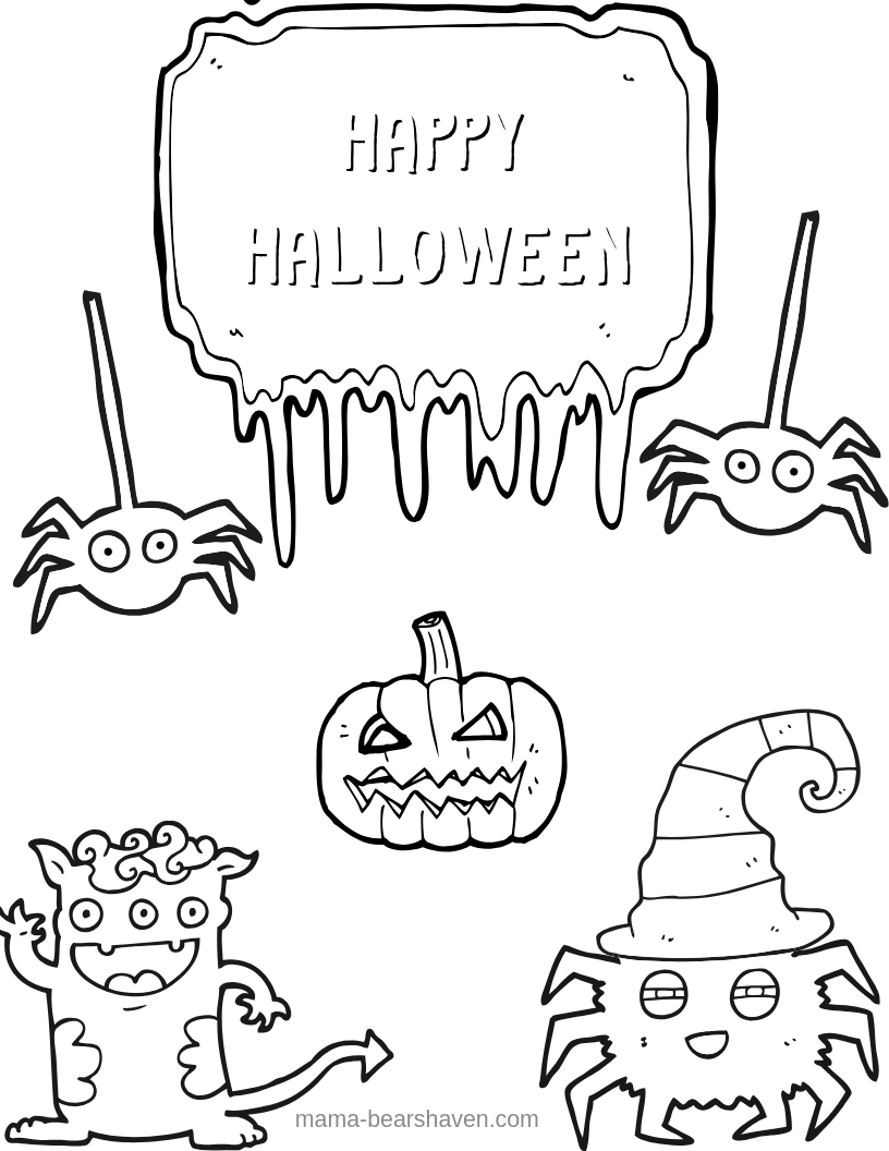 Ghosts and goblins halloween printables to colour