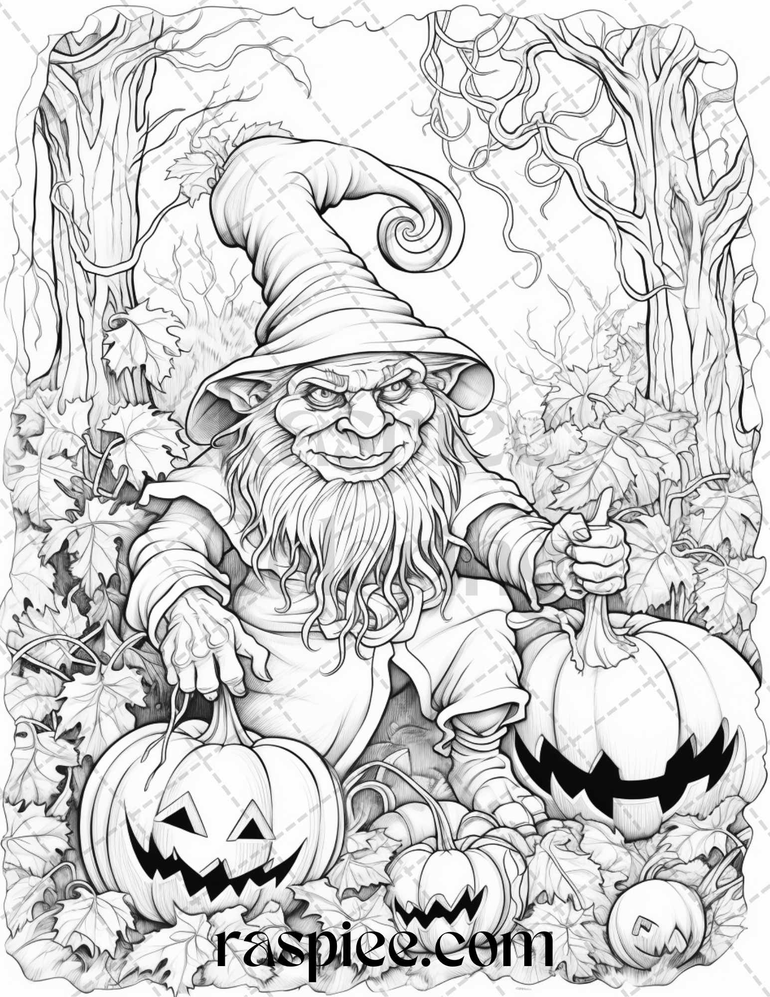 Halloween goblin grayscale coloring pages printable for adults pdf â coloring
