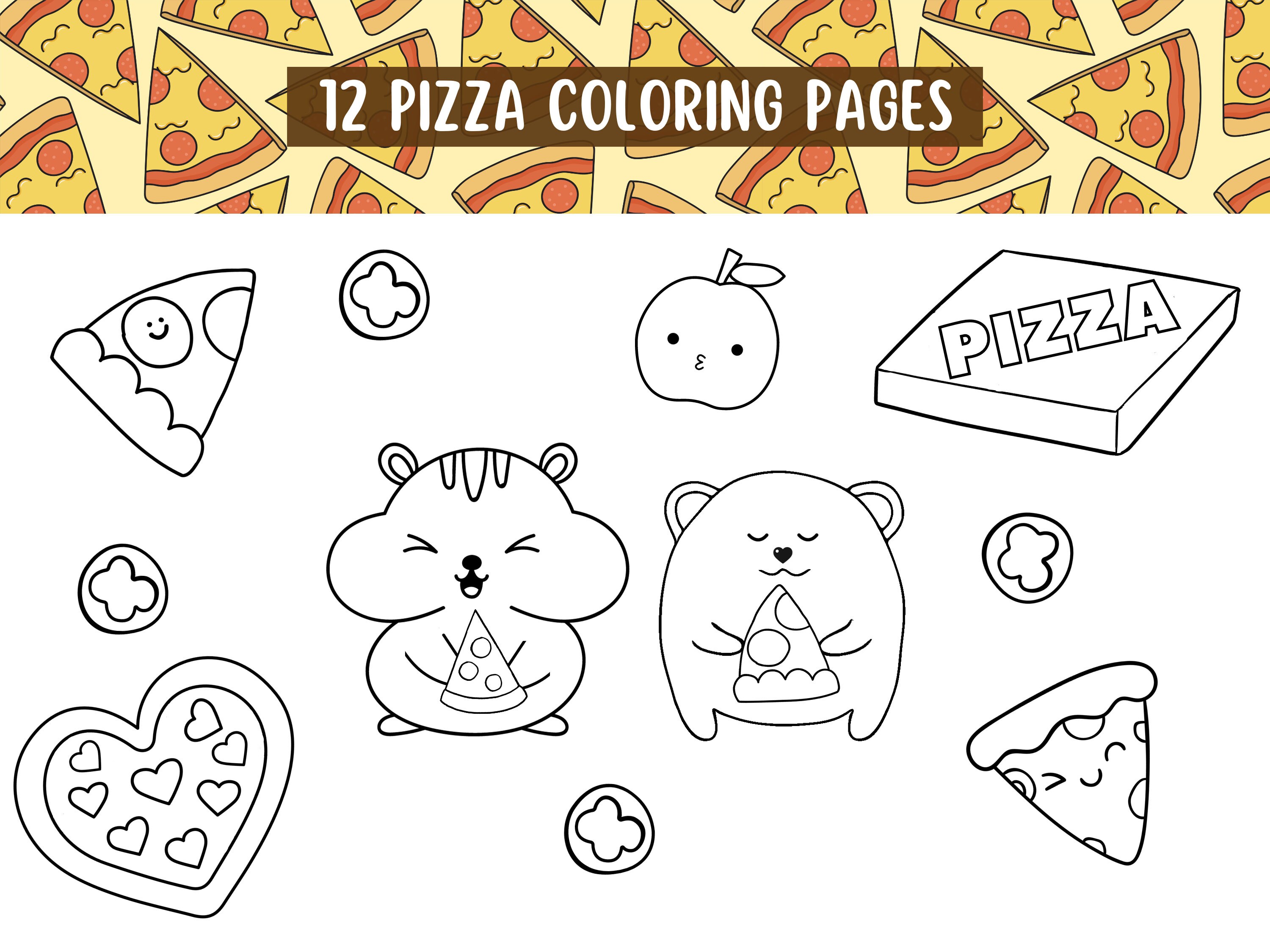 Pizza coloring pages for girls and boys cute food colouring sheets printable color pages pizza party activity favors instant download