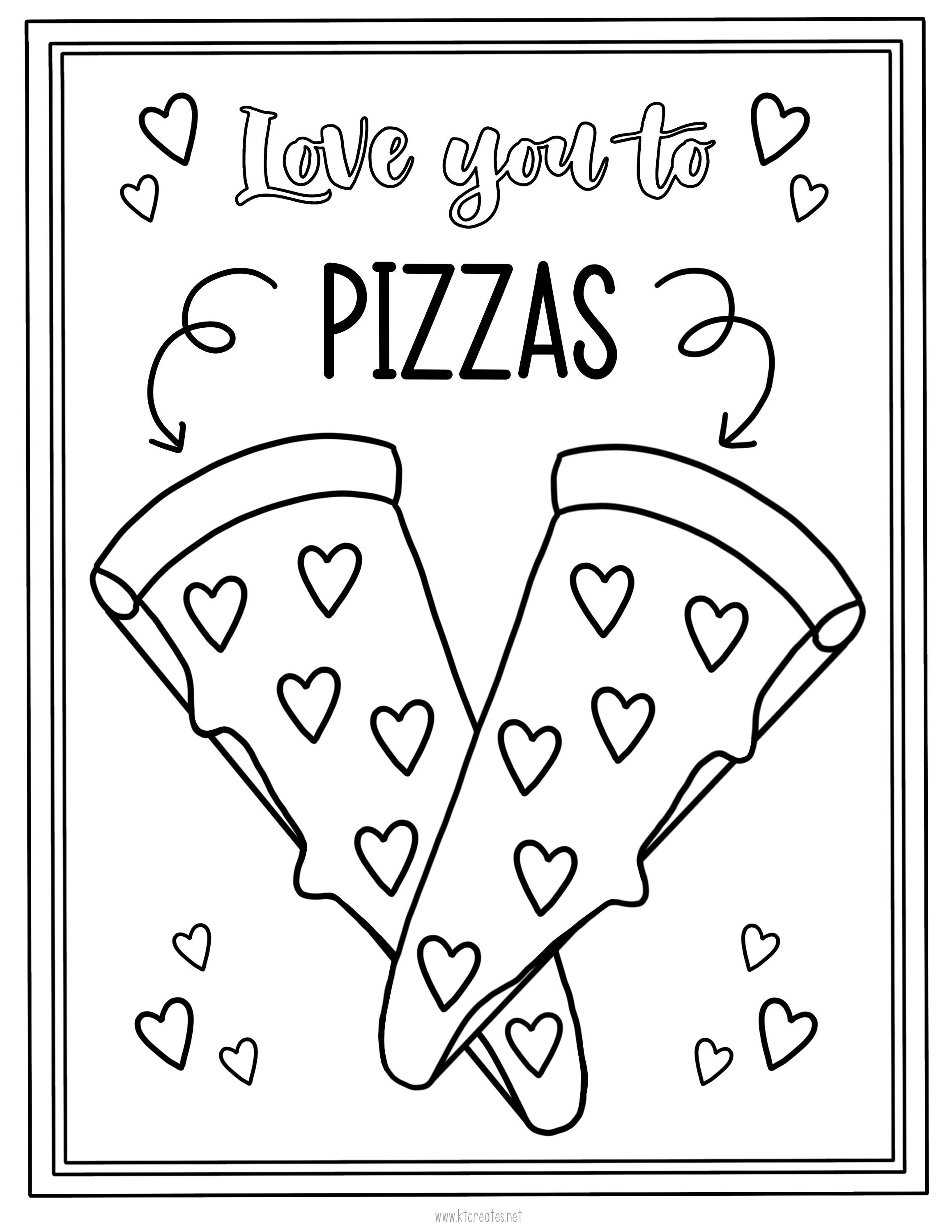 Valentines pizza coloring page