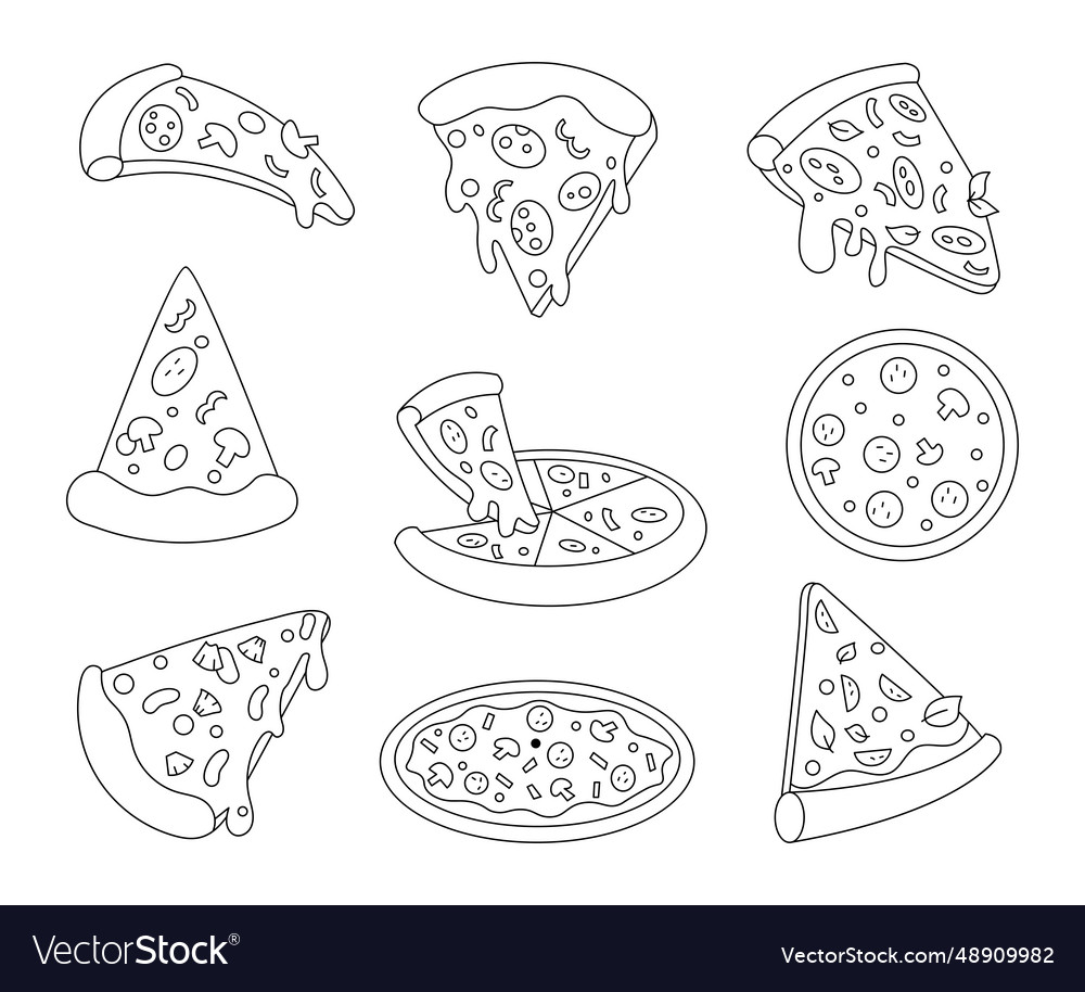 Tasty pizza coloring page fast food drawing vector image