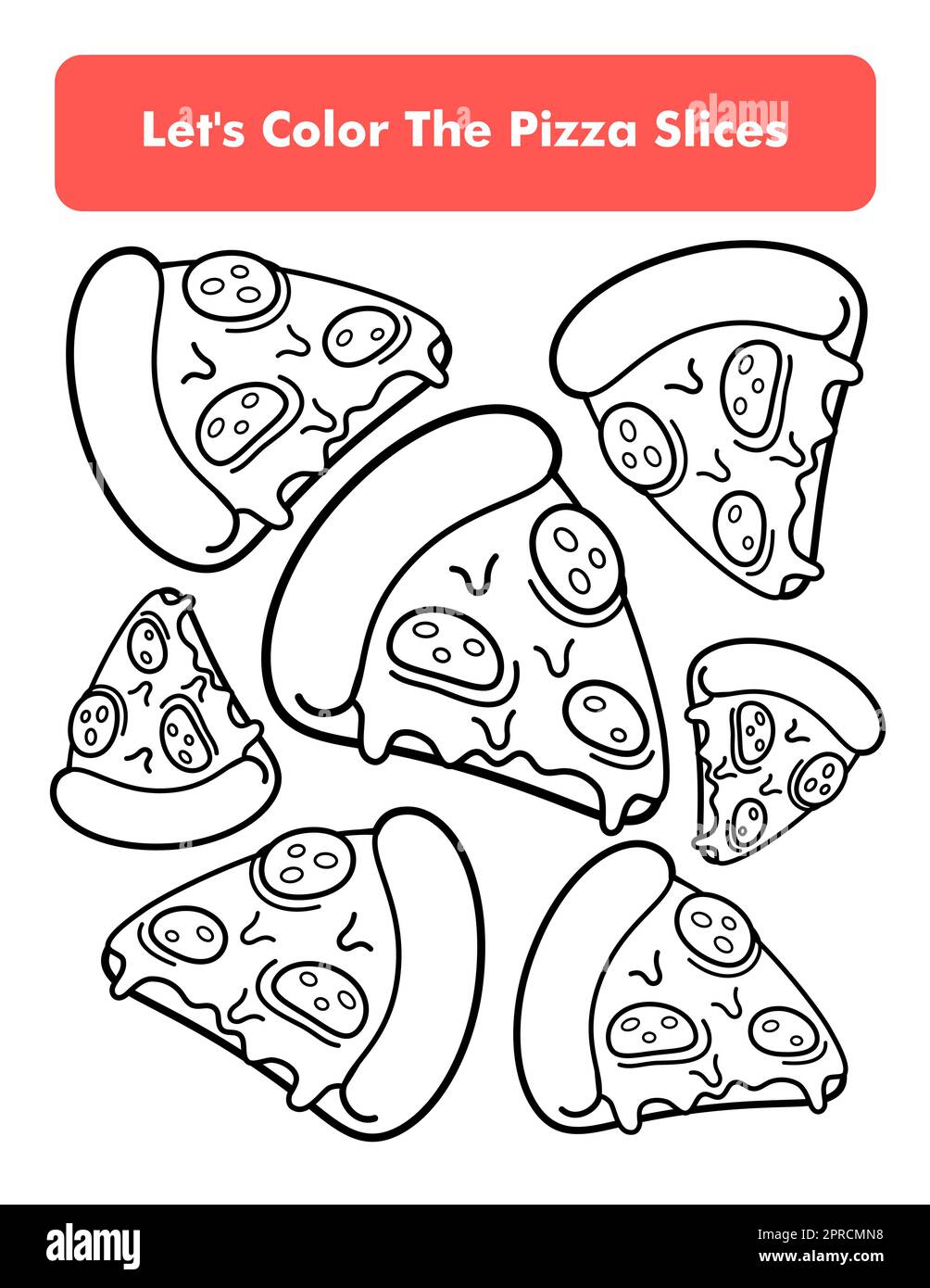 Pizza slices coloring book page in letter page size children coloring worksheet premium vector element stock vector image art