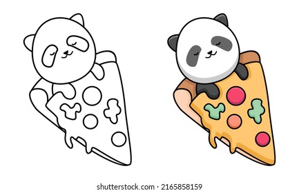 Cute panda sleeping pizza coloring page stock vector royalty free