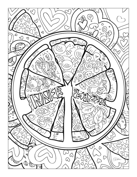 Funny pizza printable pdf adult coloring sheet funny coloring art print instant download download now