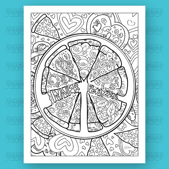 Funny pizza printable pdf adult coloring sheet funny coloring art print instant download download now
