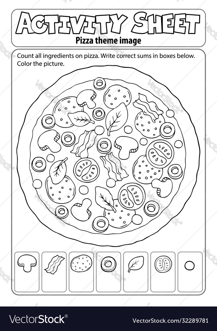 Activity sheet pizza theme royalty free vector image