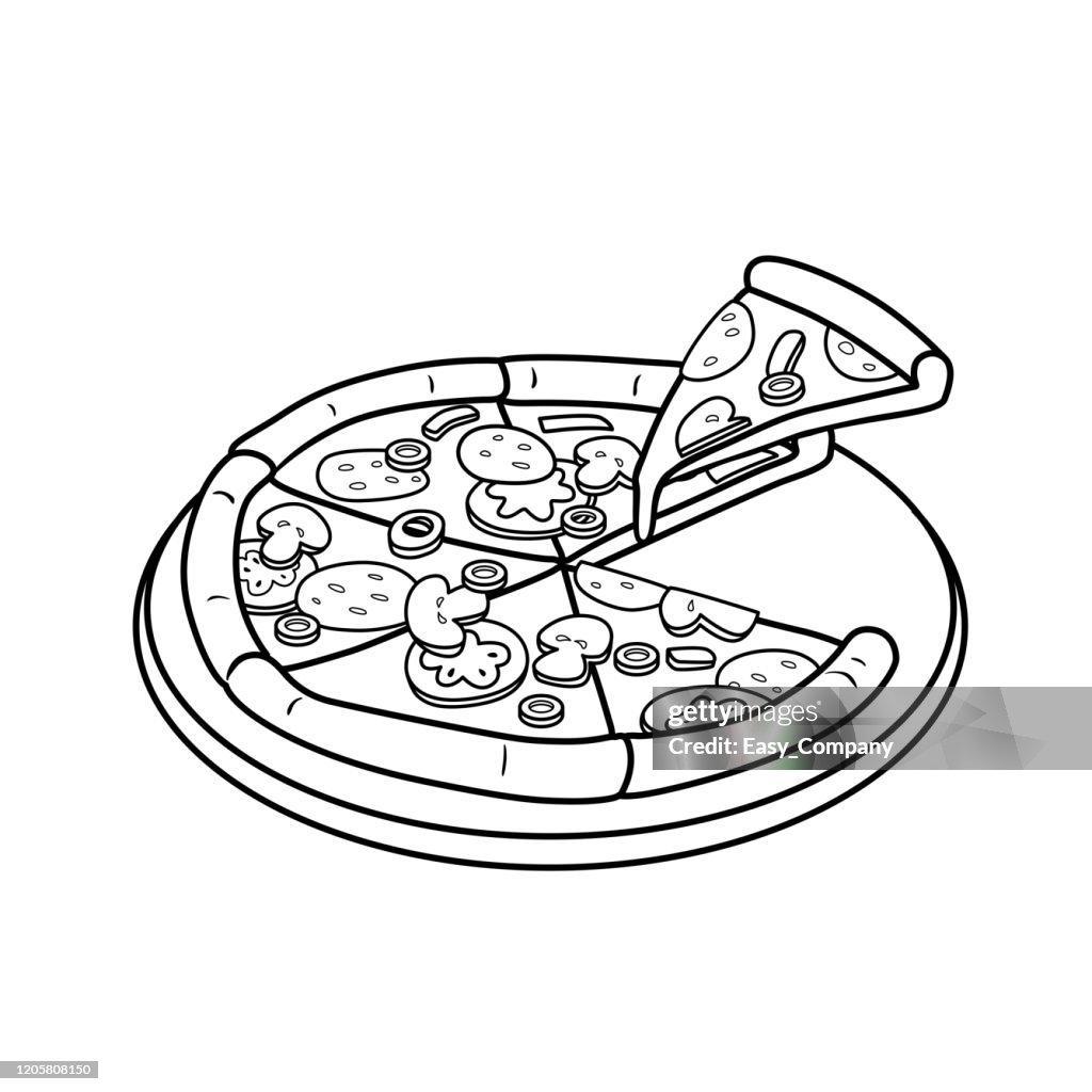 Vector illustration of pizza isolated on white background for kids coloring activity worksheetworkbook high