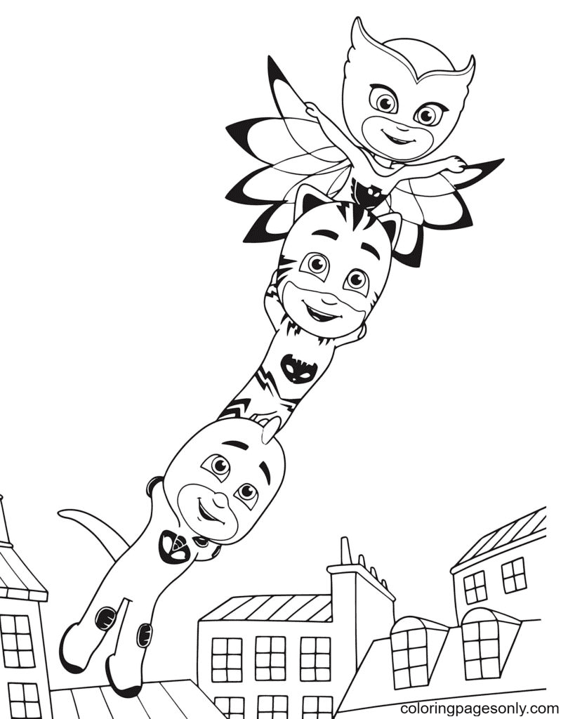 Pj masks always together coloring page