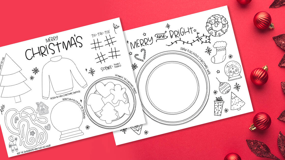 Free printable christmas coloring placemats activity