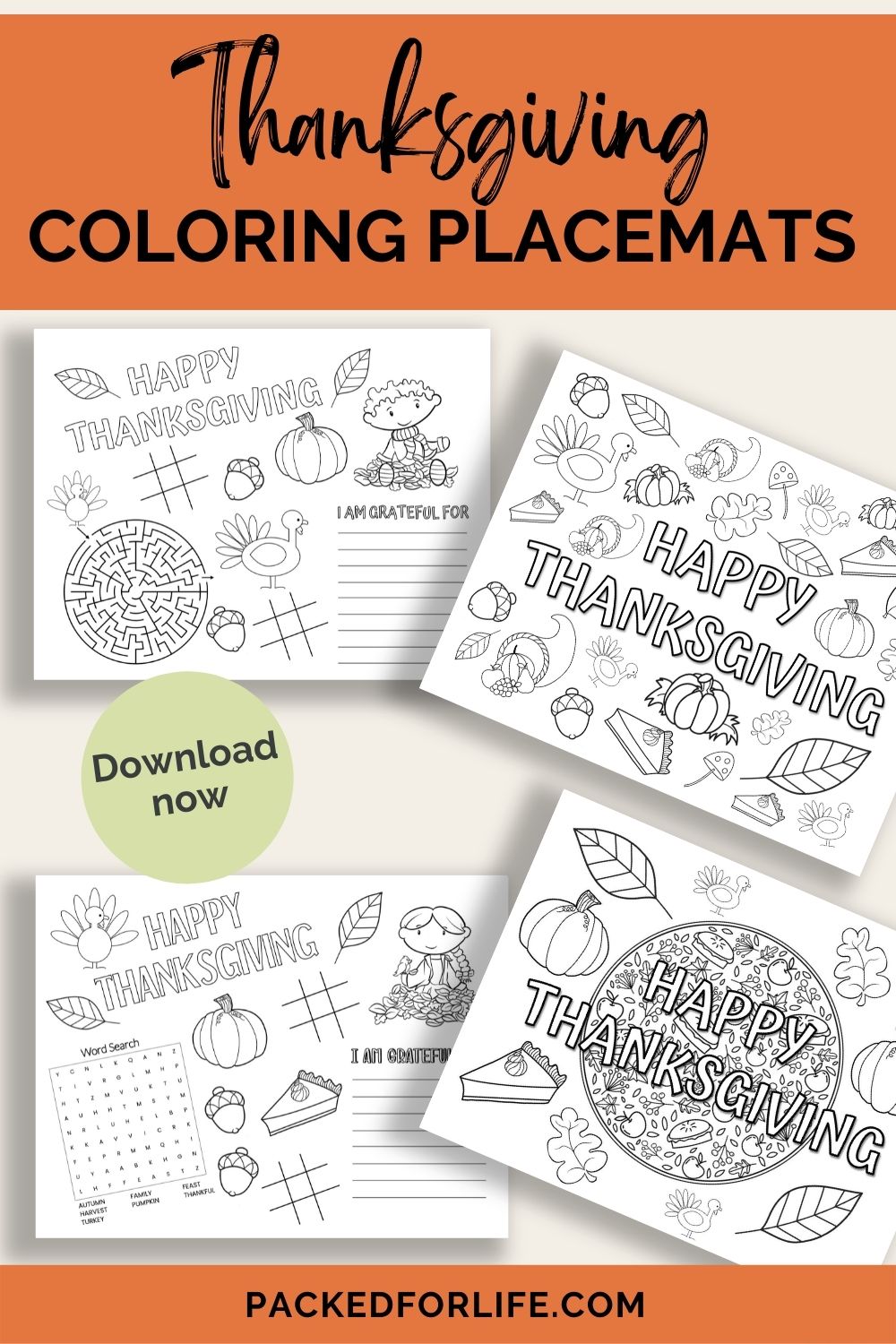 Kids thanksgiving coloring placemats â packed for life