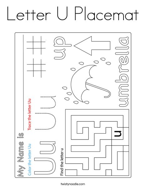 Letter u placemat coloring page