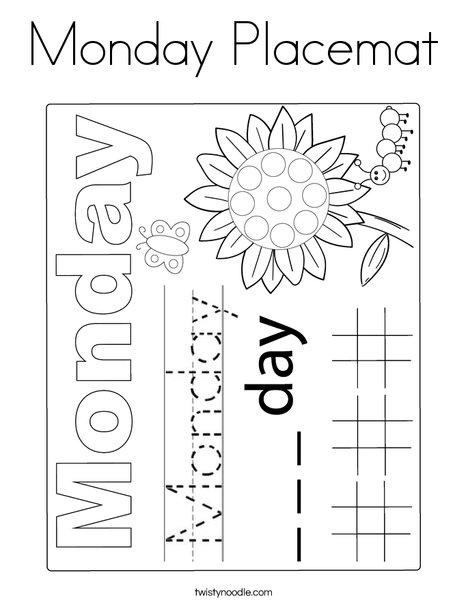 Monday placemat coloring page
