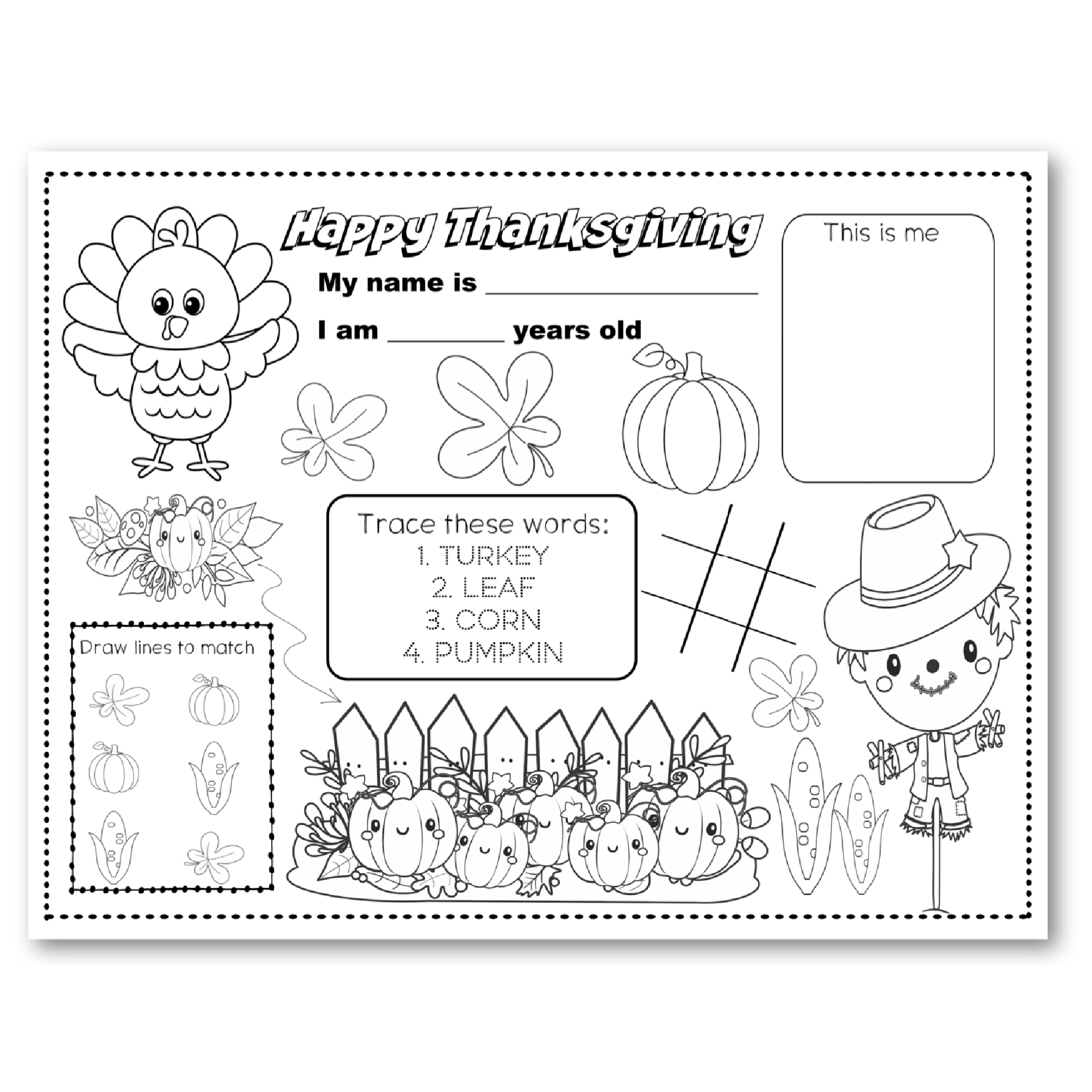 Thanksgiving coloring placemats for kids â at home with zan printables