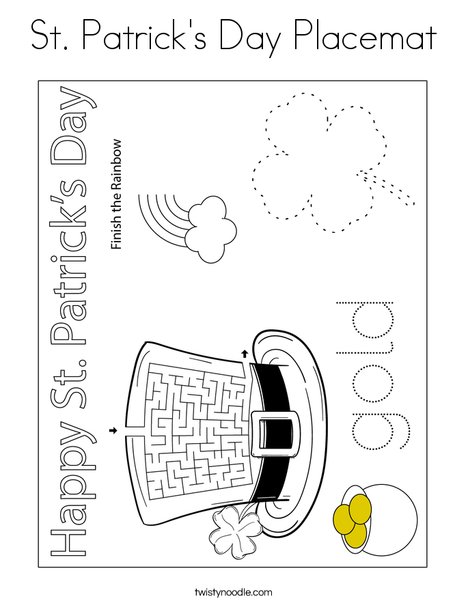 St patricks day placemat coloring page