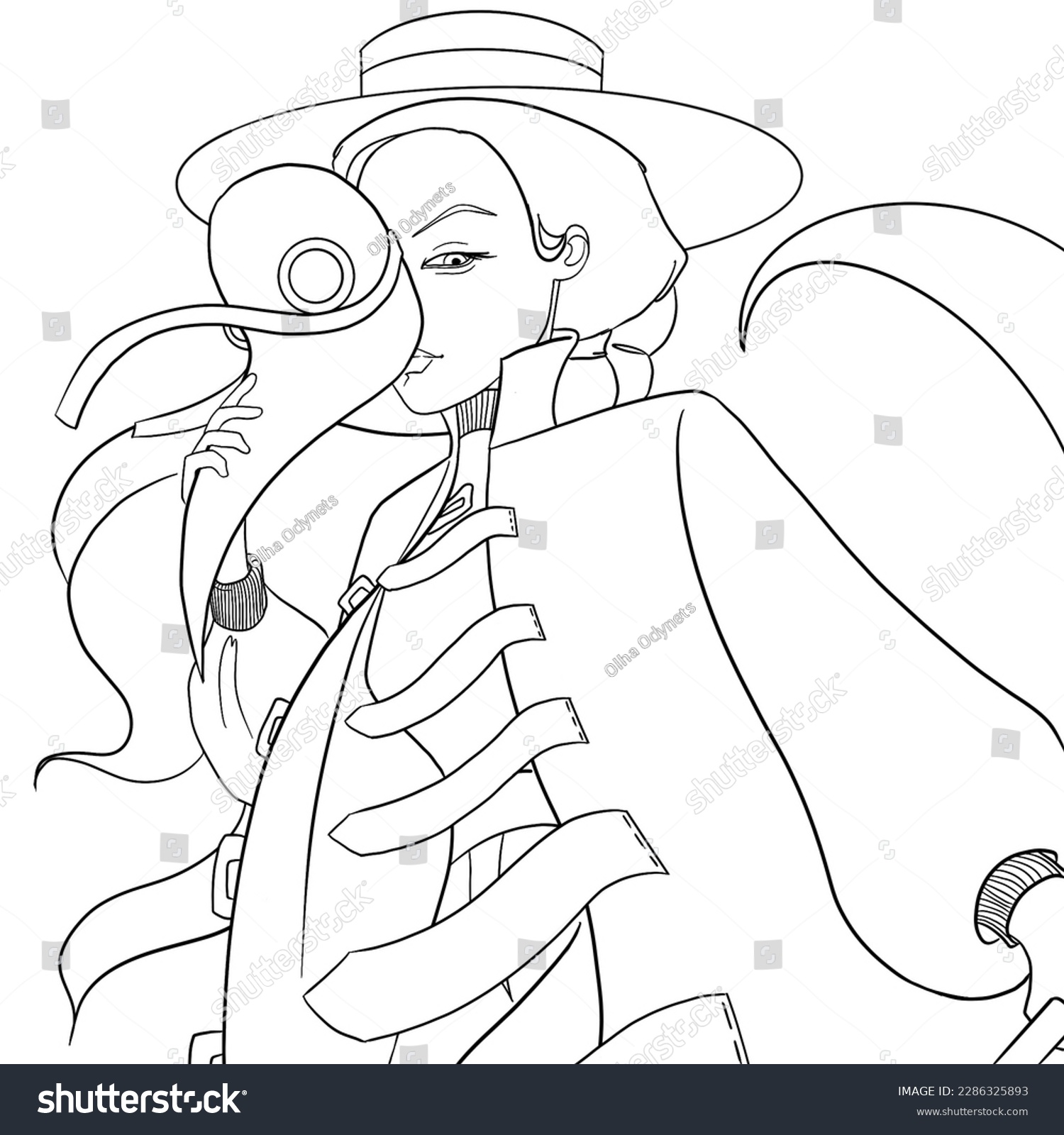 Plague female doctor coloring page stock illustration