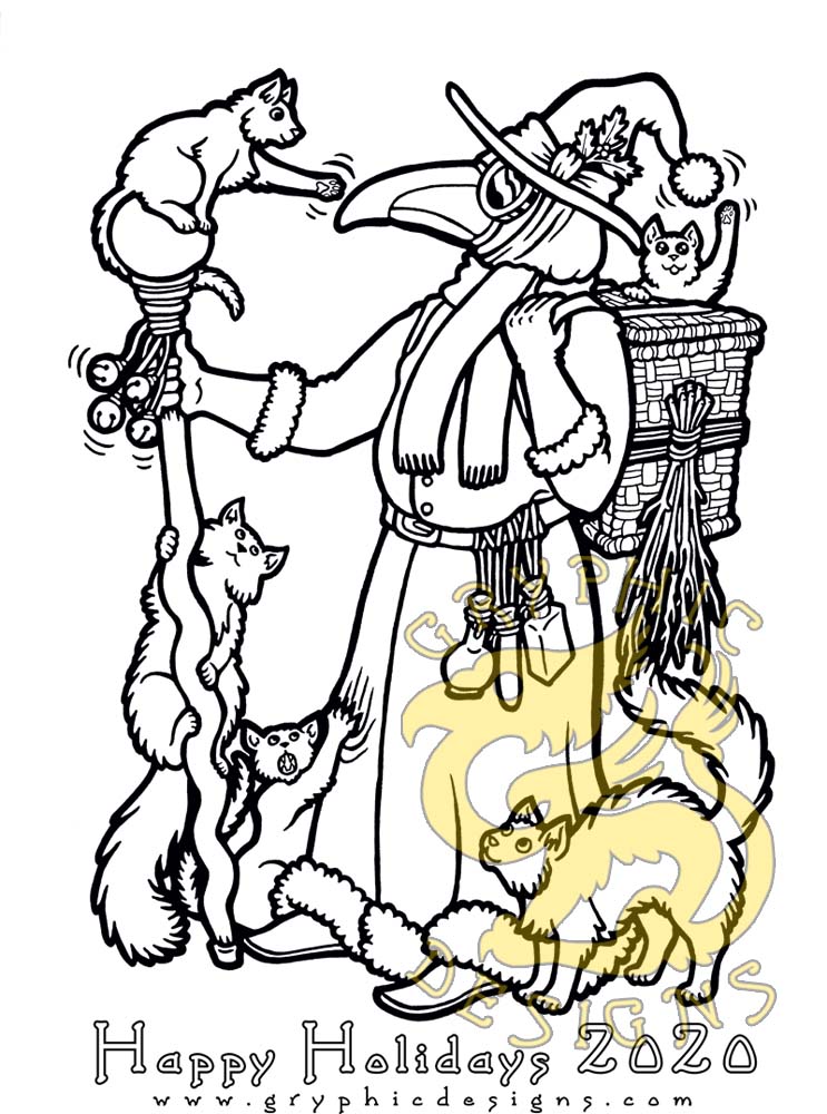 Happy holidays plague doctor santa coloring page by hassen
