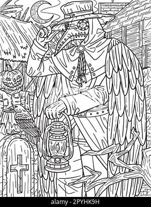 Halloween plague doctor coloring page for adults stock vector image art