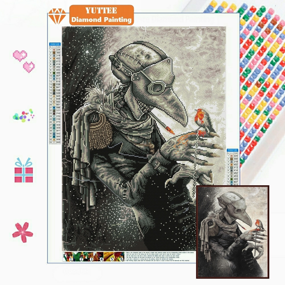 D diy diamond painting plague doctor beak mask full square round drill cross stitch rhinestones mosaic embroidery home decor