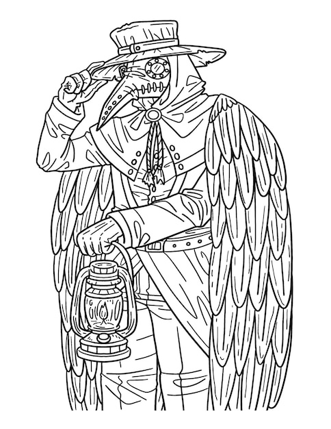 Premium vector halloween plague doctor isolated coloring page