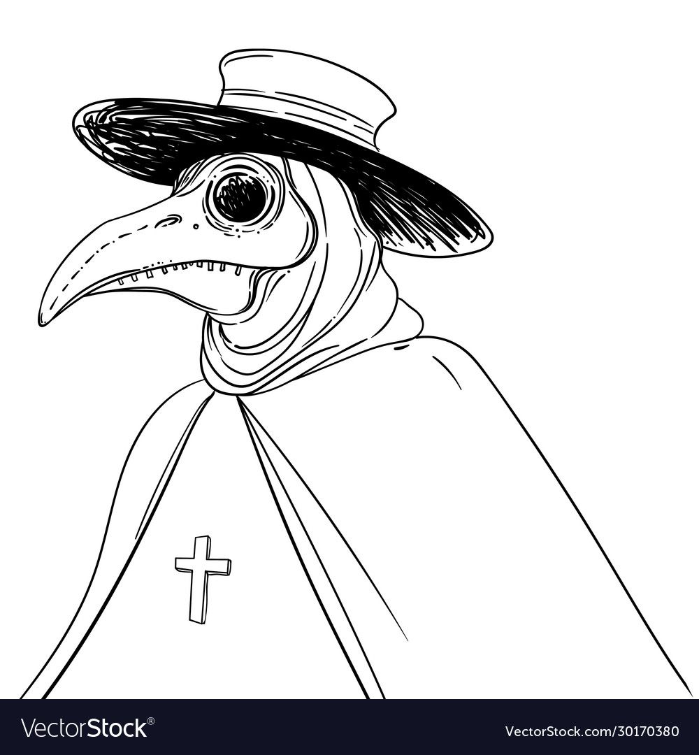 Vector gothic illustration of plague doctor tattoo art sketchy style medieval venetian scary bird mask alchemy taâ doctor tattoo mask drawing plague doctor