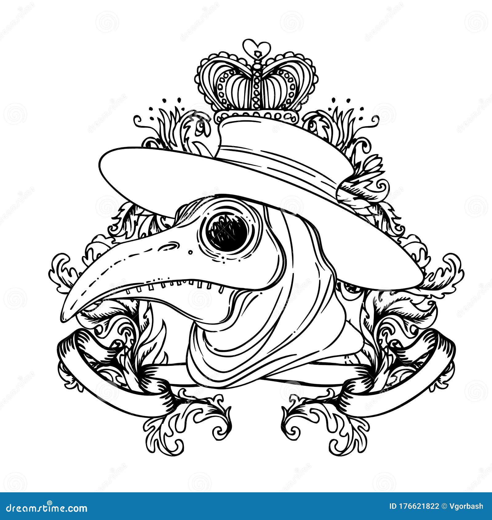 Vector gothic illustration of plague doctor tattoo art sketchy style medieval venetian scary bird mask stock vector