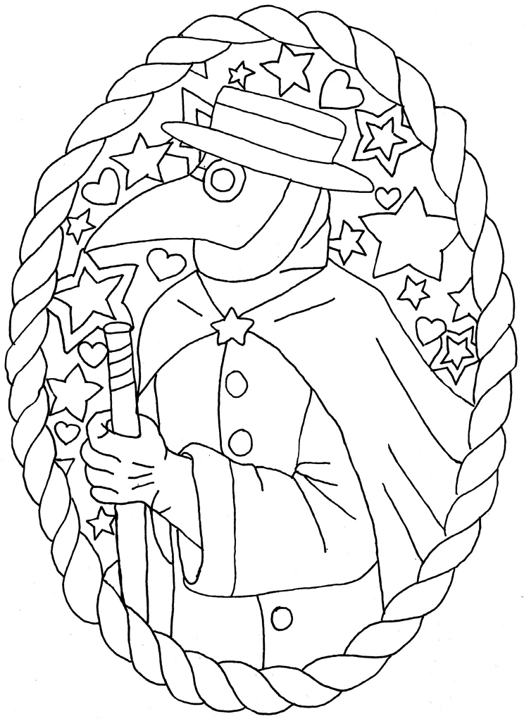 Free plague doctor coloring page and cross stitch pattern