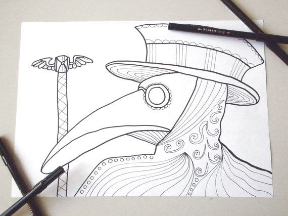 Halloween plague doctor mask coloring page adults horror goth