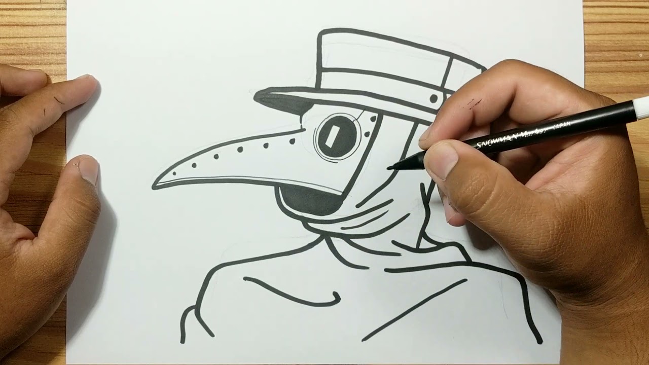 How to draw plague doctor